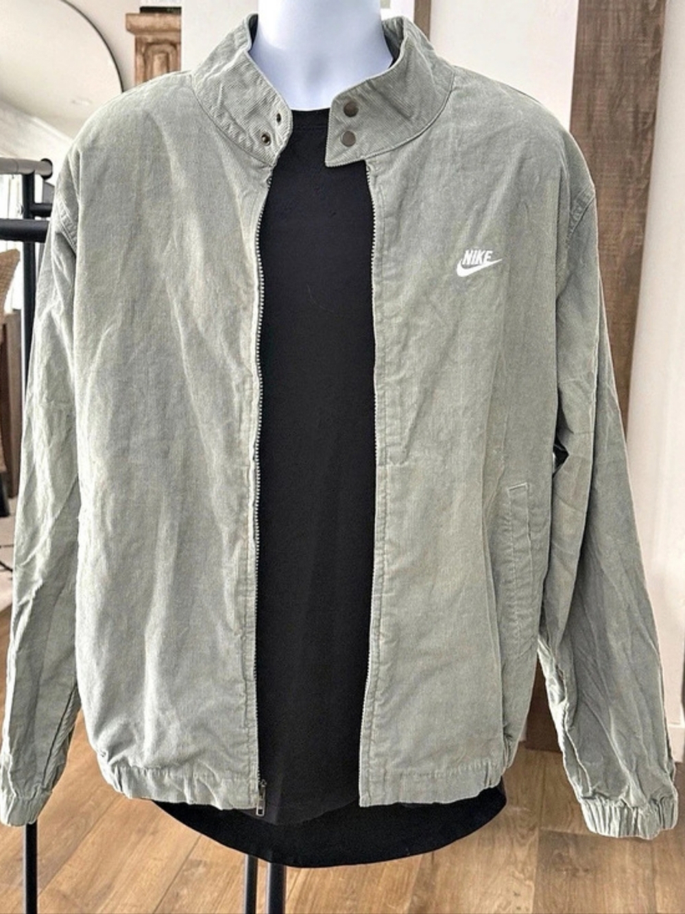Nike Club Corduroy Harrington Jacket Green Mens L Full Zip Coat FZ0631